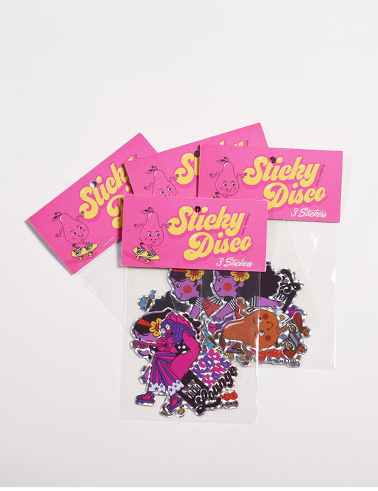 Sticky Disco stickers in pink packaging on a white background
