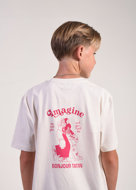 T-Shirt Organic Vintage White Cherry Print Imagine