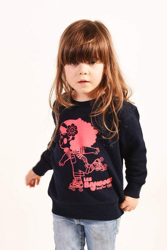 Skater Girl Organic Sweater – Bright red on navy blue - Bonjour Tatin