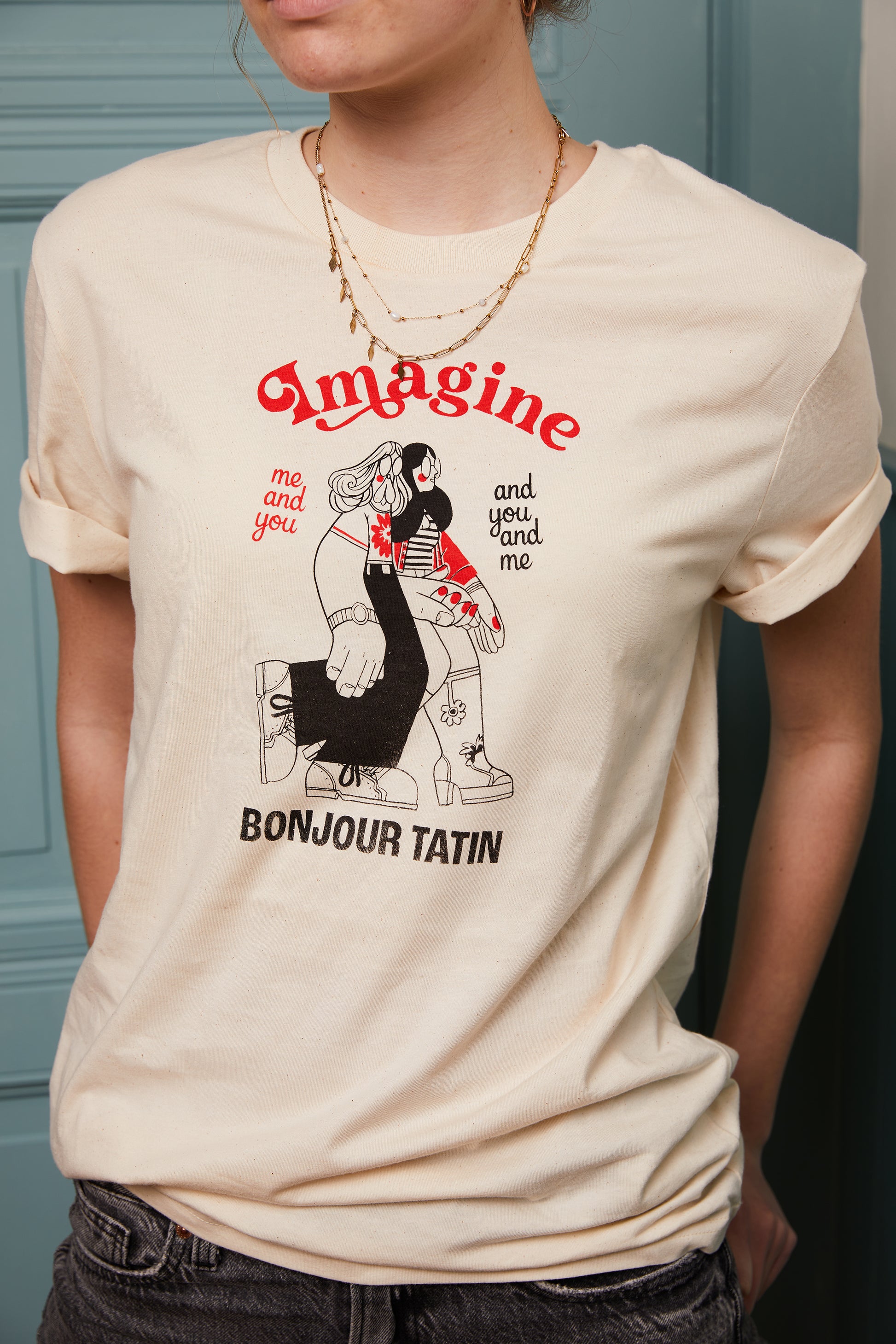 T-Shirt Off - white/Red ‘Imagine you and me’ BonjourTatin - Bonjour Tatin