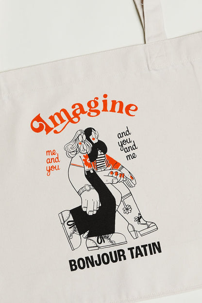 Tote Bag Off - white Organic Cotton - 'Imagine Me and You' - Bonjour Tatin