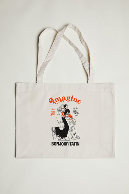 Tote Bag Off - white Organic Cotton - 'Imagine Me and You' - Bonjour Tatin