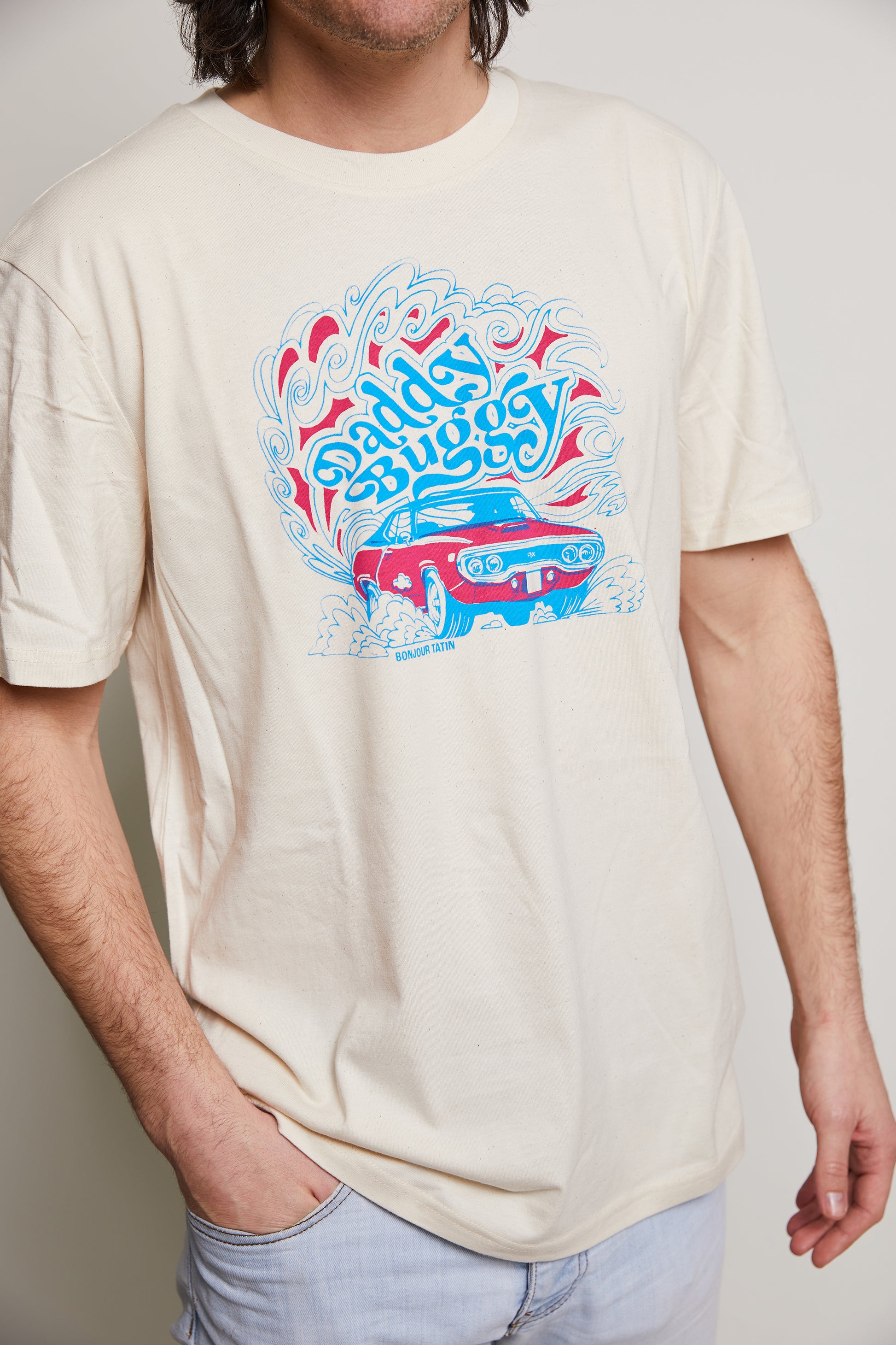 T-Shirt Off - white 'Daddy Buggy' Silk Screened - Bonjour Tatin