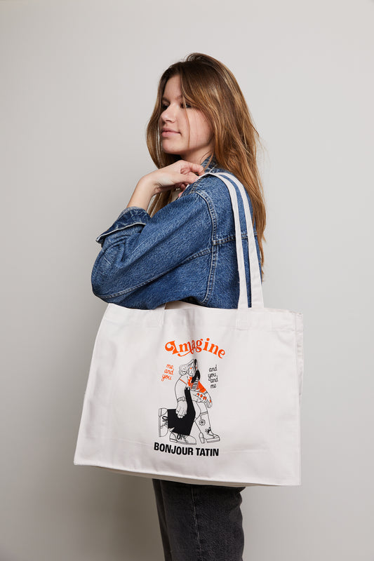 Tote Bag Off - white Organic Cotton - 'Imagine Me and You' - Bonjour Tatin
