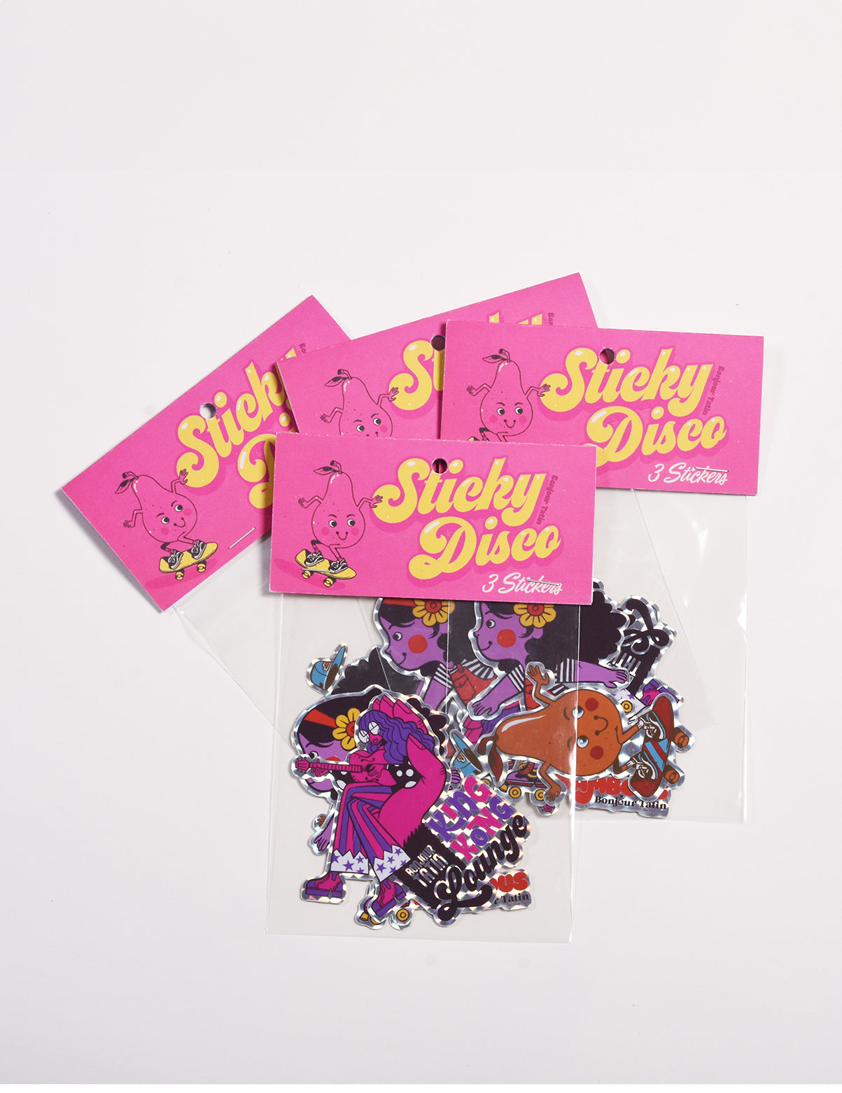 Sticky Disco stickers in pink packaging on a white background