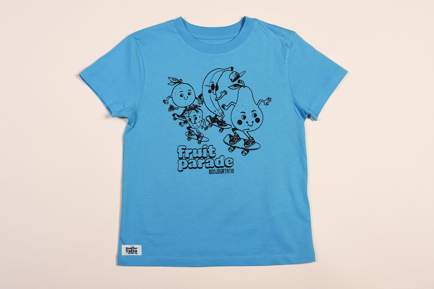 Fruit Parade Organic T-Shirt black on blue - Bonjour Tatin