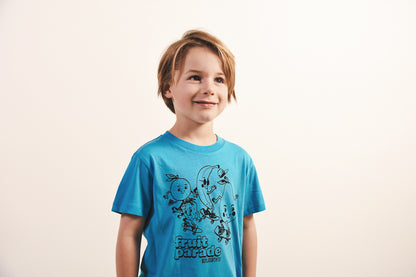Fruit Parade Organic T-Shirt black on blue - Bonjour Tatin