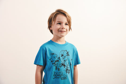 Fruit Parade Organic T-Shirt black on blue - Bonjour Tatin